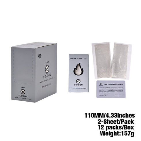 GORDON 24K White Gold Rolling Papers, King Size Organic Rolling Paper, 2 PCS / Pack 12 Packs / Box